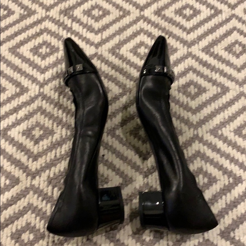 Agl Black Pointed Toe Studded Leather Pumps - Picture 3 of 8